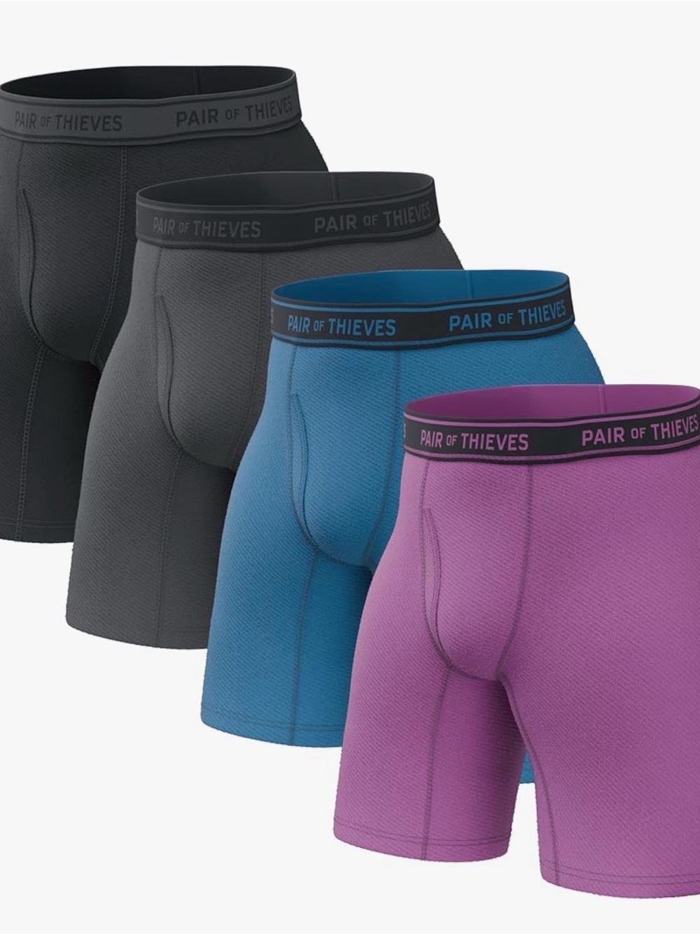 Men's 4-Pack Performance Boxer Briefs — Black, Charcoal, Blue, Purple